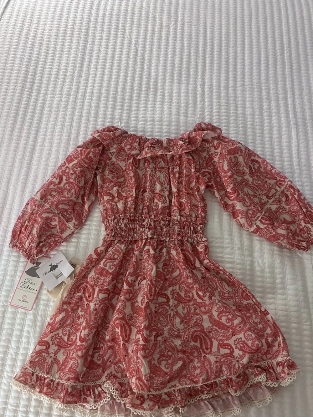 Rare Editions' Ruffled Paisley Smocked Waist Dress - Coral. Size 10 NWT